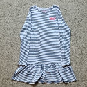 Vineyard Vines Youth Blue and White Striped Dress with Pink Logo Size L